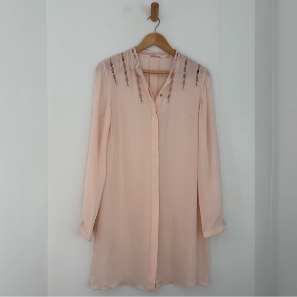 Elie Tahari powder pink silk Samaira long button down tunic blouse - Small - Picture 2 of 8